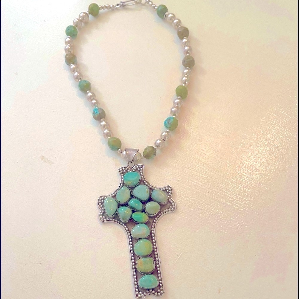 Turquoise Navajo cross on chain. Vintage piece.